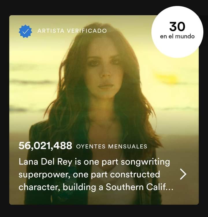 arg_lana's tweet photo. #LanaDelRey alcanza por primera vez en su carrera los 56 Millones de oyentes mensuales en Spotify! https://t.co/8JLmIczBHt