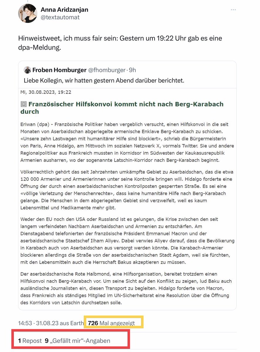 Schönes Beispiel dafür, dass nachträgliche Richtigstellungen in den sozialen Medien nicht im Ansatz eine ähnliche Aufmerksamkeit erzielen wie die zuvor gepostete Empörung.