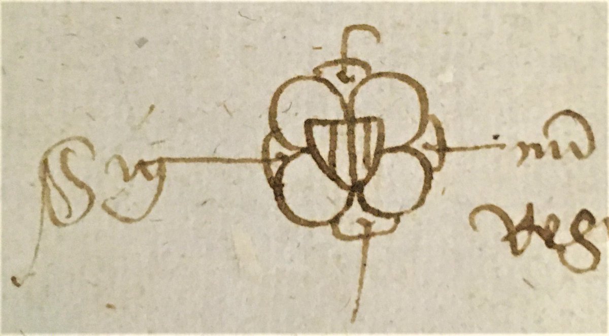 Arnau Soler, notari de València, fa servir en els seus protocols un signe notarial amb l'escut d'armes de la Corona d'Aragó.
#lesarmoriesduvendredi <a href="/sfhs1937/">Société française d'héraldique et sigillographie🦋</a> <a href="/DumoulinValrie2/">Valérie-Alice Dumoulin🦋</a> 

📷 Protocol notarial de 1446