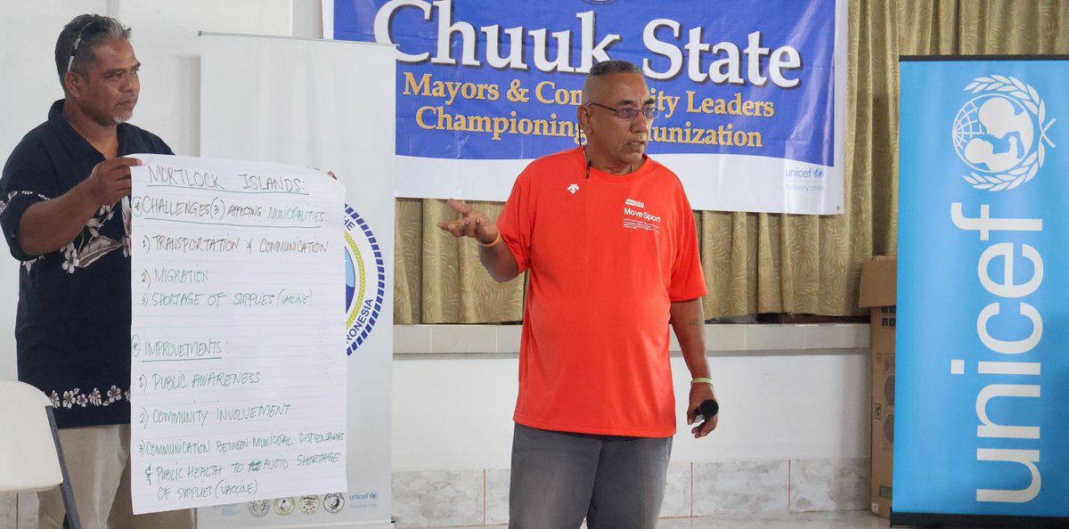 UNICEFPacific's tweet photo. Vaccine champions!

Traditional leaders and association of mayors in Chuuk, the Federated States of Micronesia 🇫🇲, met with the Department of Health Services to learn about immunization coverage in their municipalities. https://t.co/O5THHxMf0O
