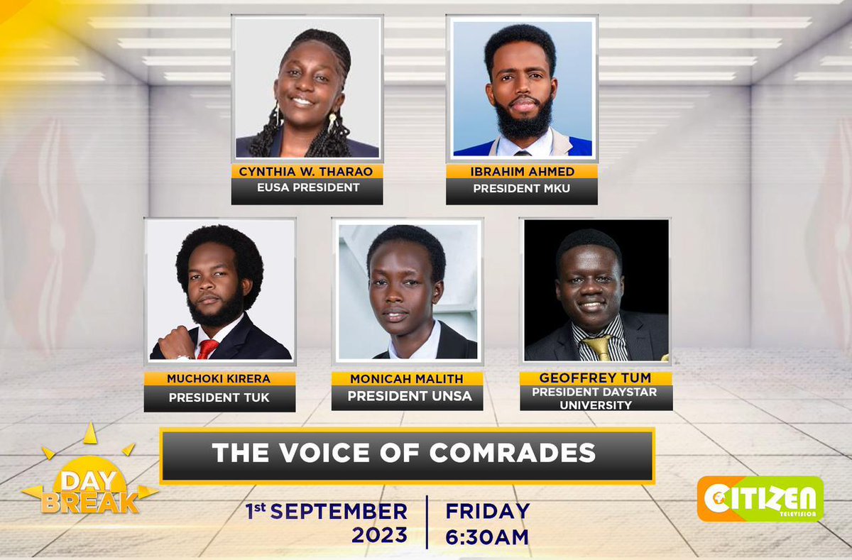 UNSA_UON's tweet photo. It is Today  at 6:30am .Catch President Malith on Day break @#thevoiceofcomrades.
Let's make it a lovely morning https://t.co/eiKj4shuJm