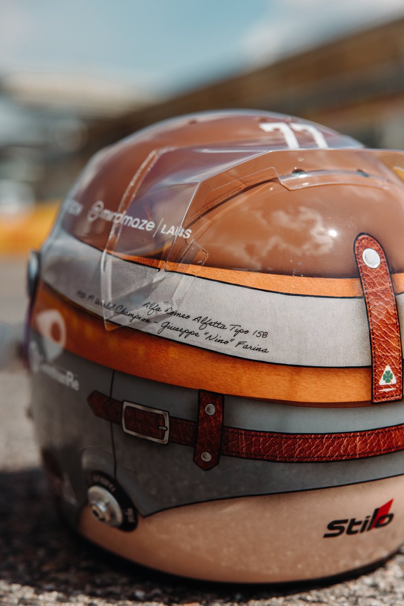 Valtteri Bottas estará usando en Monza este diseño de casco dedicado a Juan Manuel Fangio y Giuseppe Farina, los primeros pilotos de Alfa Romeo y también los primeros campeones en la historia de la Fórmula 1.