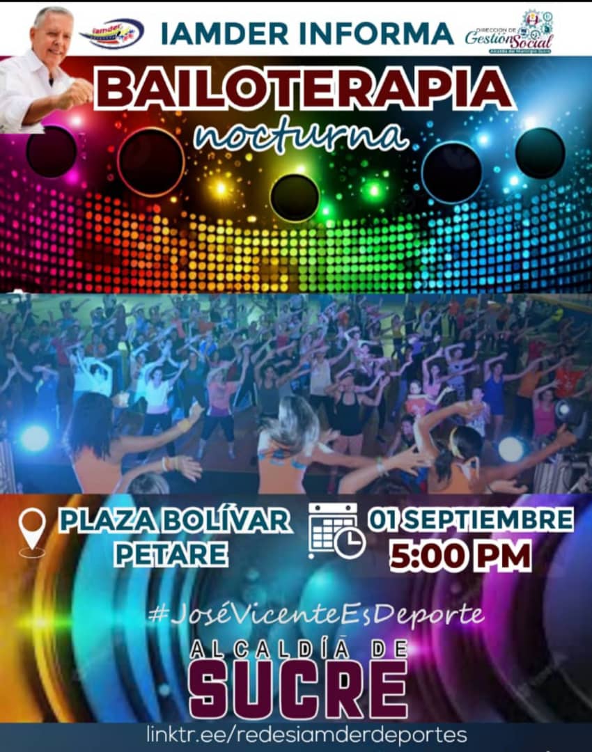 Porque tú lo pediste... lo volvemos a traer para tu #salud y disfrute! @lAlcaldiasucre a través del IAMDER te invita este viernes #1Sep a la Plaza Bolívar de #Petare desde las 5PM para que te unas a la buena vibra de la #Bailoterapia Nocturna! Corre la voz! 🗣️ #TrabajoEnEquipo