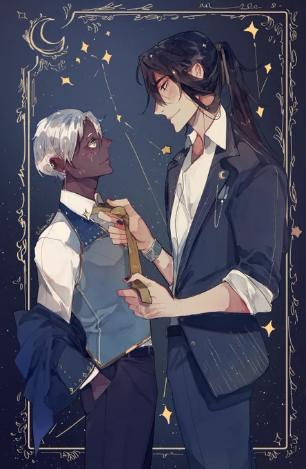 Postcard for patrons this month! :DPolaris and Yildun all dressed up in some suits ^W^They fancy~#StarCrossed 