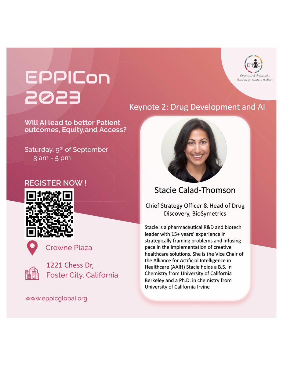 EPPICon is only 10 days away! Register for the event here: lnkd.in/dsCZGCF6 and listen to one of our keynote speakers, Stacie Calad-Thomson talk about Drug Development and AI!