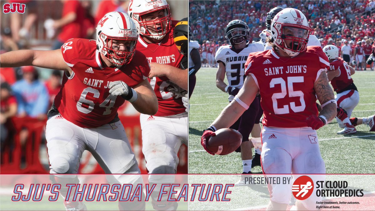 <a href="/SJUFootball/">Johnnie Football</a> OL Joe Jaeger &amp; RB Devin Vouk share a common bond: the seniors – who will graduate after this semester – know what it’s like to return after injuries.

Read about the duo in today's <a href="/StCloudOrtho/">St.Cloud Orthopedics</a> Thursday Feature!

STORY: gojohnnies.com/news/2023/8/31…

#GoJohnnies #d3fb