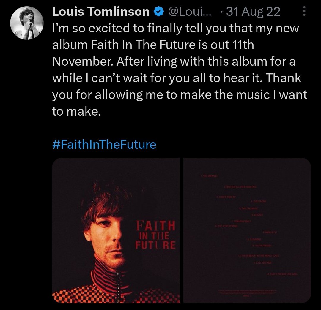 🔙| Hoy hace un año, Louis Tomlinson anunció el lanzamiento de su segundo álbum "Faith In The Future".