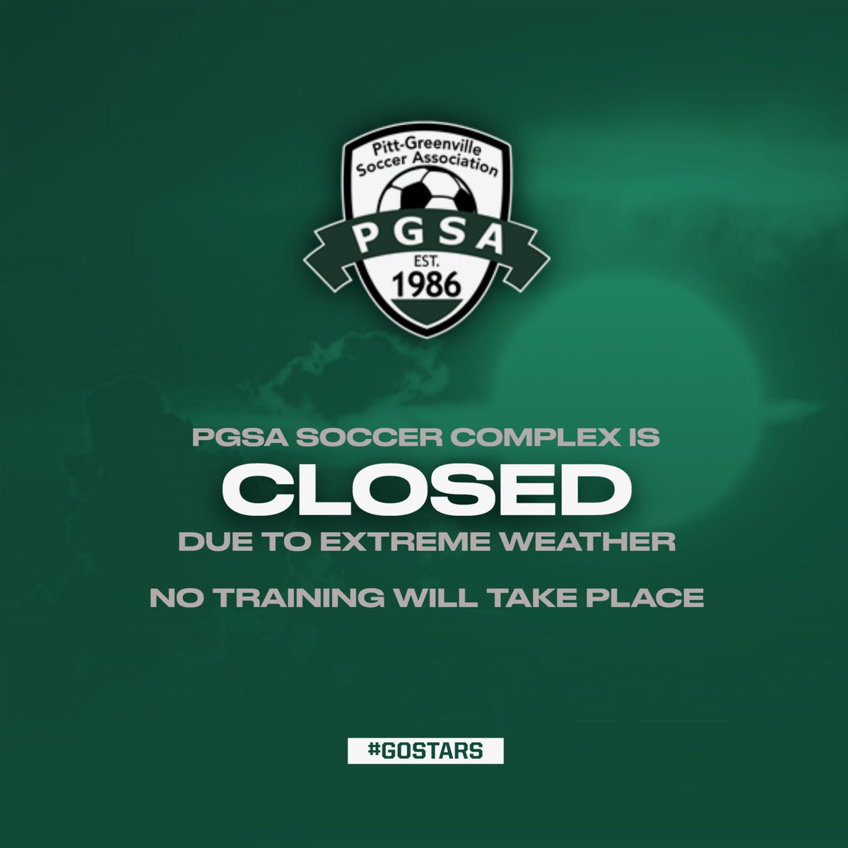 Due to field conditions, the Plex will remain closed until Saturday morning in time for matches and scheduled practice. 

Please remember to support the club through our Pizza Hut fundraiser tonight! 🍕⚽️

Go check out the ECU women tonight at Johnson Stadium 7pm!☠️🏴‍☠️⚽️