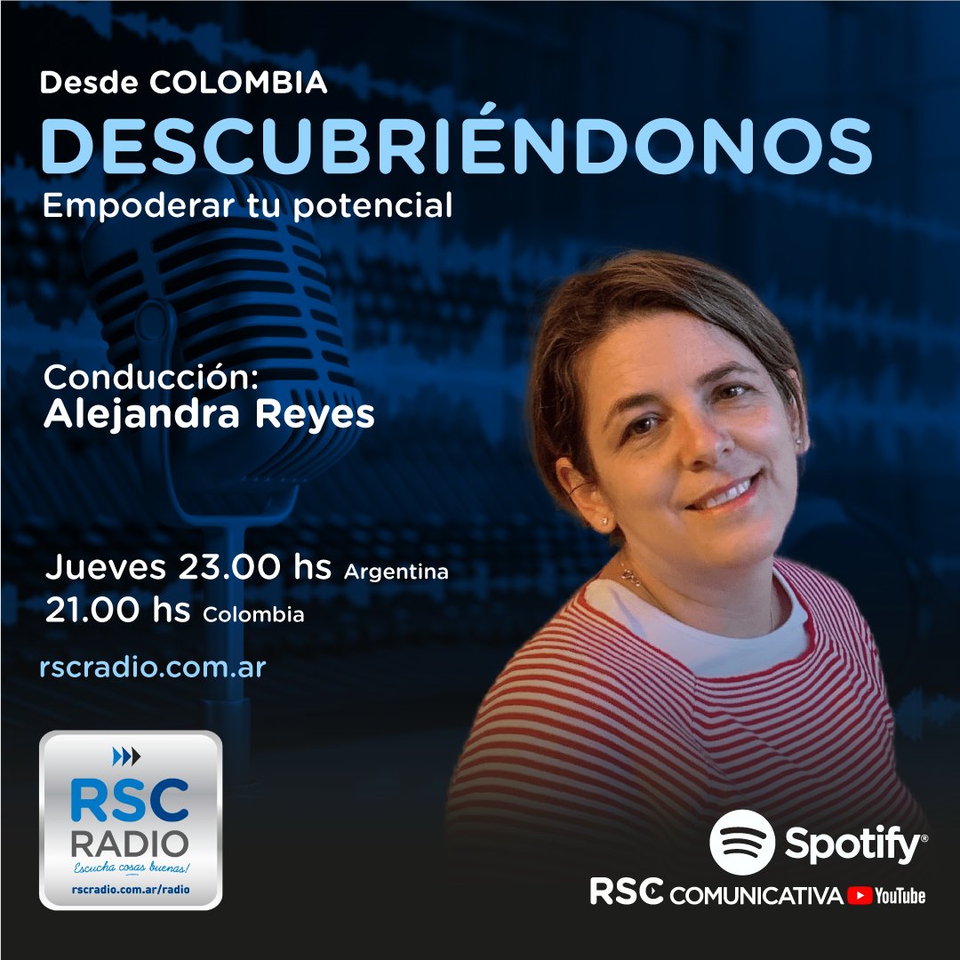 EN EL AIRE “DESCUBRIÉNDONOS” desde Bogotá Colombia, cómo empoderar tu potencial, pensar, escuchar y reflexionar. Conduce Alejandra Reyes y siempre con excelente música. Escuchá: bit.ly/2ZHy9eH #escuchacosasbuenas