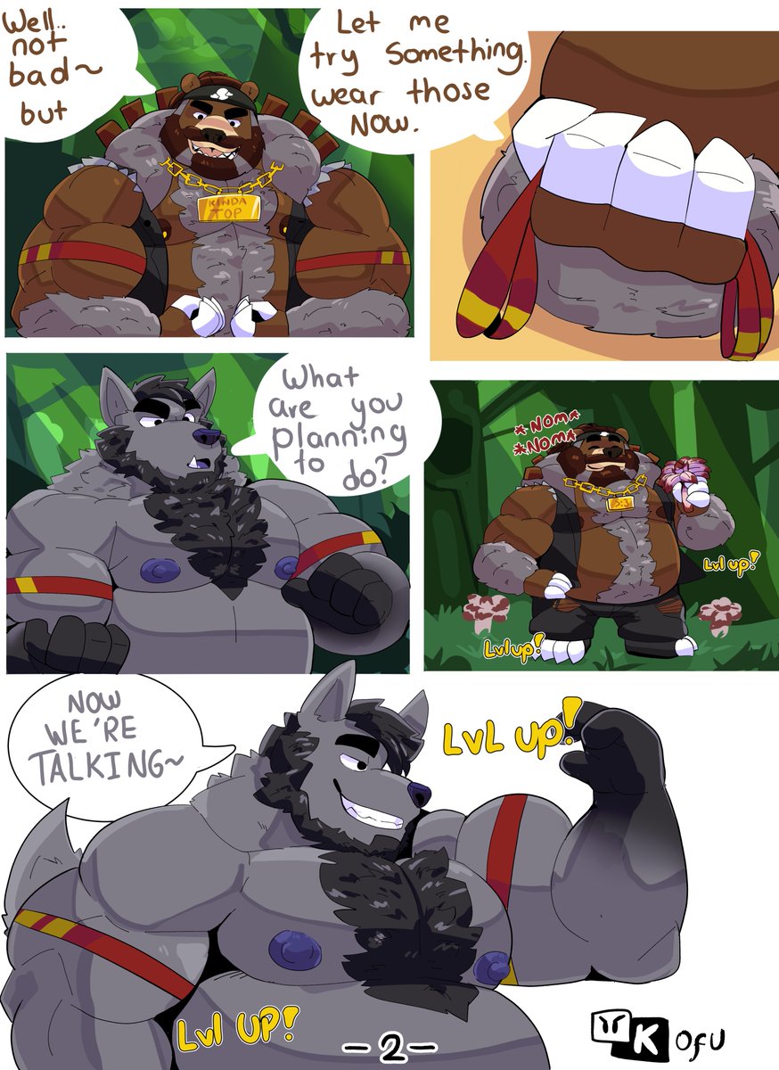 Exp Farming (Page 2) 💪A Comic for:
<a href="/grizzlybeaw/">the EmpBearroR</a>
and
<a href="/HoodieWulf/">Hoodie @hoodiewulf.bsky.social</a>
Those Swordcap Mushrooms are helping a lot :0