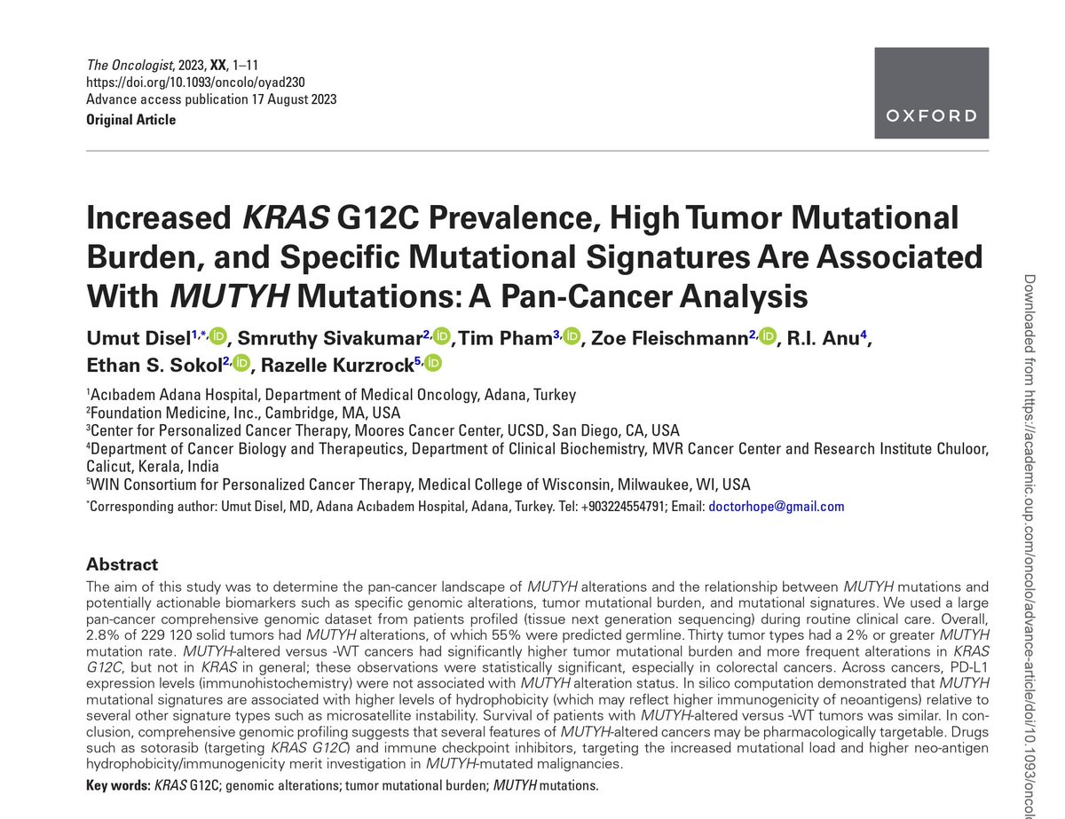 anu_iris's tweet photo. 🔥 🎉 Published!!! One of our largest studies on MUTYH in #cancer
🎗️ 2,29,120 patients
🧬 MUTYH alt asso with 🔺TMB ⏫KRAS G12C 🔺SBS18 + SBS36
⏫ Neoantigen load
💡#immunotherapy benefit
#molecularoncology #mutationalsignatures #TMB #colorectalcancer #translationalgenetics https://t.co/XJztuOEIUx
