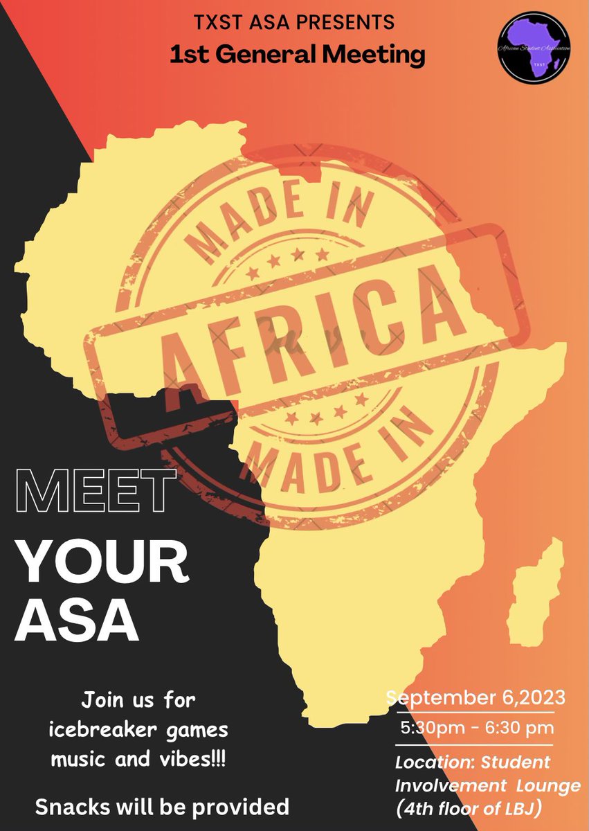 Welcome back, everyone! 🌟 Join us for our first general meeting on September 6th, where you can meet our amazing E-board. We’ll be providing snacks , music and good vibes. can't wait to see you all there! #txstasa