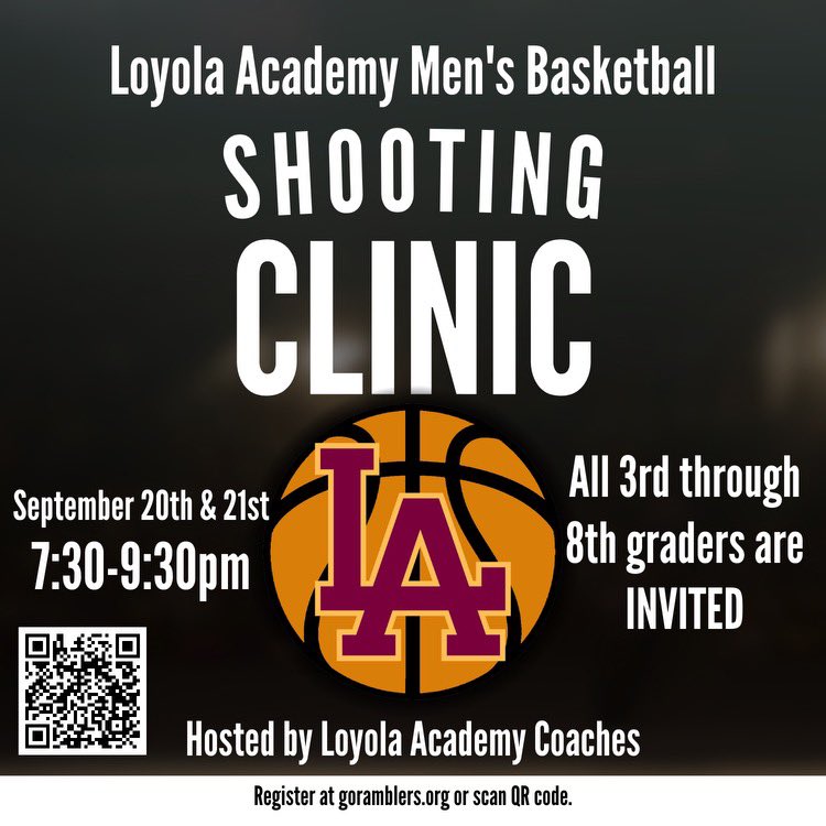 Rambler Basketball is hosting a 2 day Shooting Clinic for 3rd-8th graders- Sept 20th/21st. We look forward to seeing you In The Gym. Register today using the QR code or this link- goramblers.org/sportscamp