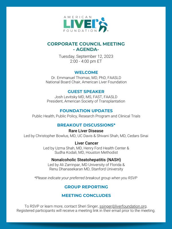 American Liver Foundation's Corporate Council Meeting September 12th, 2023! @The__Liver @liverUSA #liverhealth #liverdisease #livertumor #livertransplant  #hcv #hepc #hepatocellularcarcinoma #hepatitis #cirrhosis