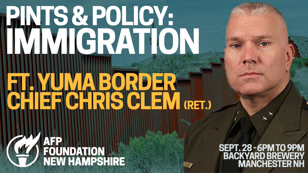 Immigration is good. Our current system is not.

Learn more from Retired Border Chief Chris Clem on Sept. 28 from 6pm to 9pm and find out what issues we're facing on our border.

RSVP required: afpnh.info/afpf-immigrati…