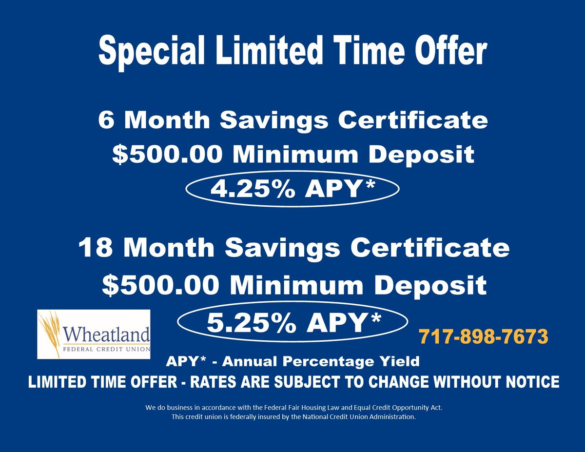 Special Limited Time Offer
#savingscertificates
#limitedoffer
#highrates
#lowminimum
#wfcu4u