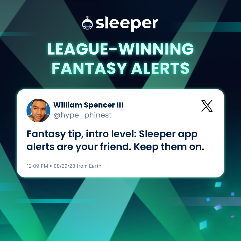 SleeperHQ's tweet photo. Sleeper is the Fastest App for Fantasy Football Alerts 🗣️

Don't believe us? See for yourself👇