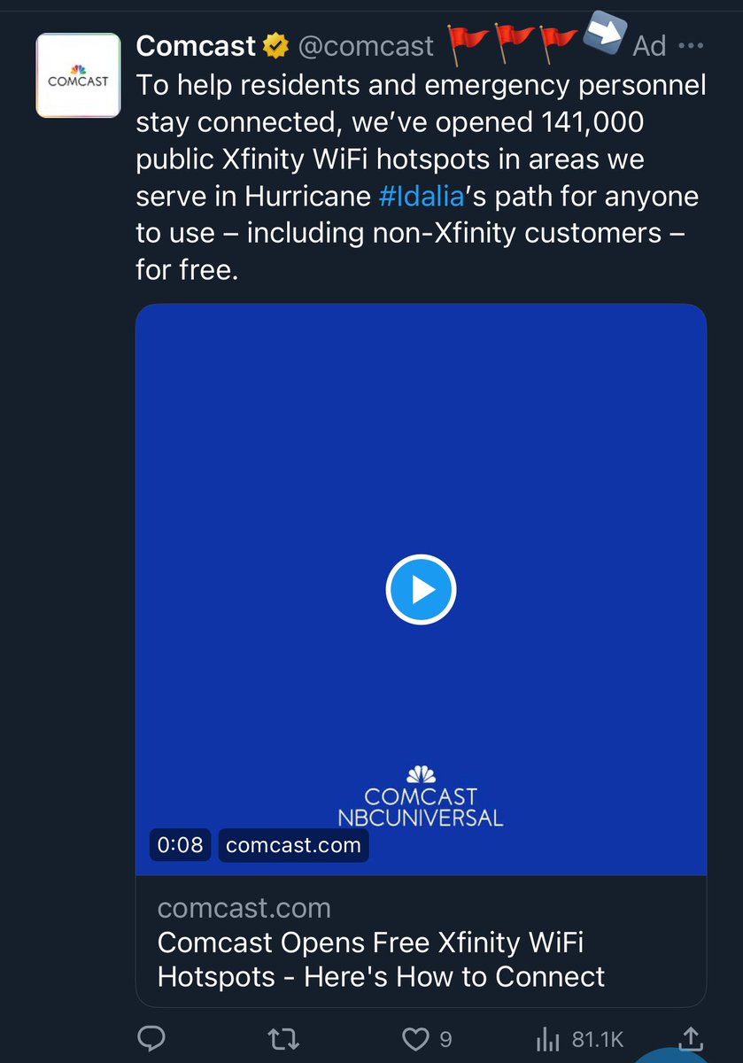 SnarkyAlien's tweet image. Just like #ComCrap to monetize the hurricane. #HurricaneIdalia #Idaila @Xfinity @comcast