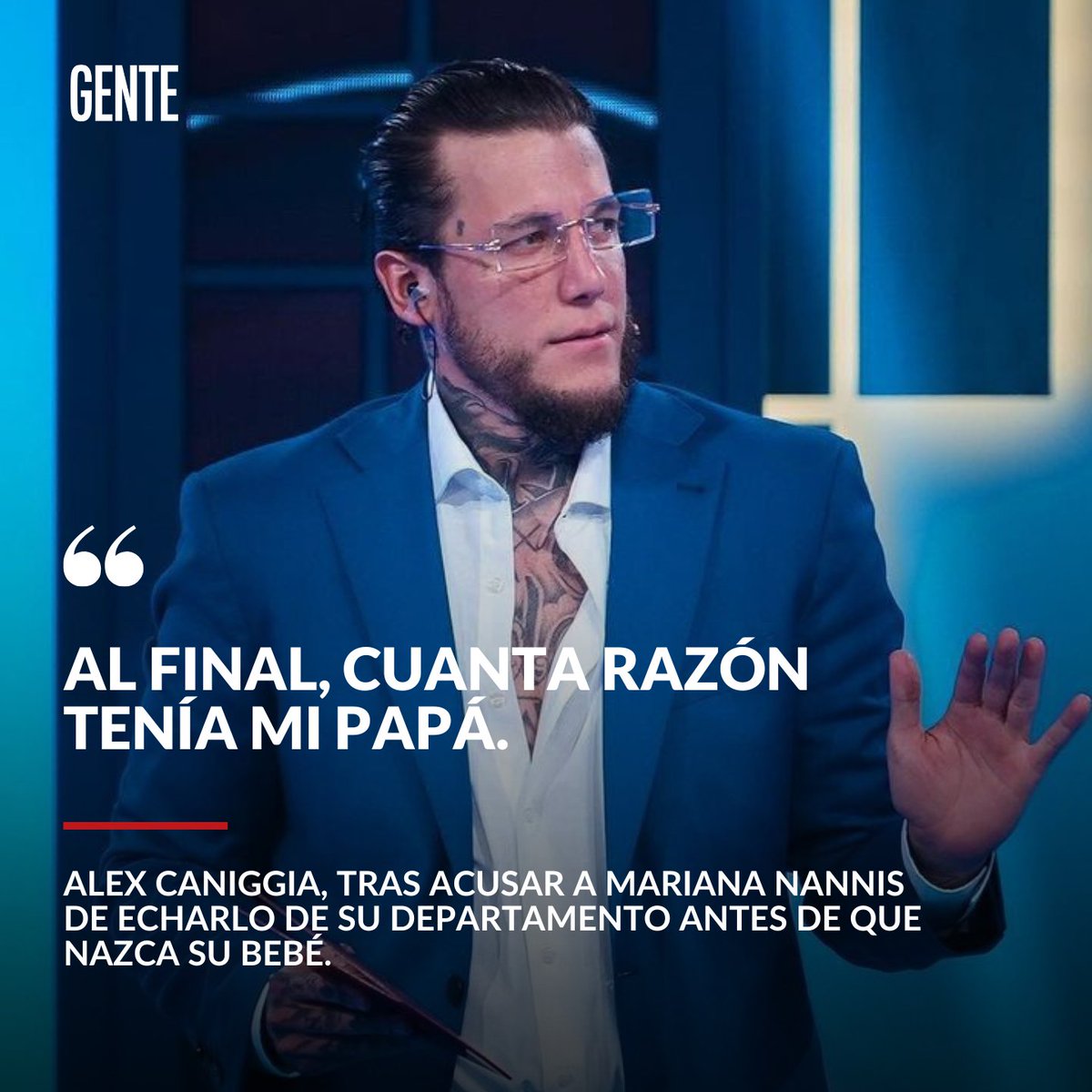genteonline's tweet image. 💥 #AlexCaniggia continúa contra #MarianaNannis y se posicionó del lado de su papá, Claudio Paul #Caniggia.   

👉 En una comunicación con #ALaTarde, la modelo desmintió la versión del conductor y aseguró que Alex se fue del departamento por "común acuerdo".