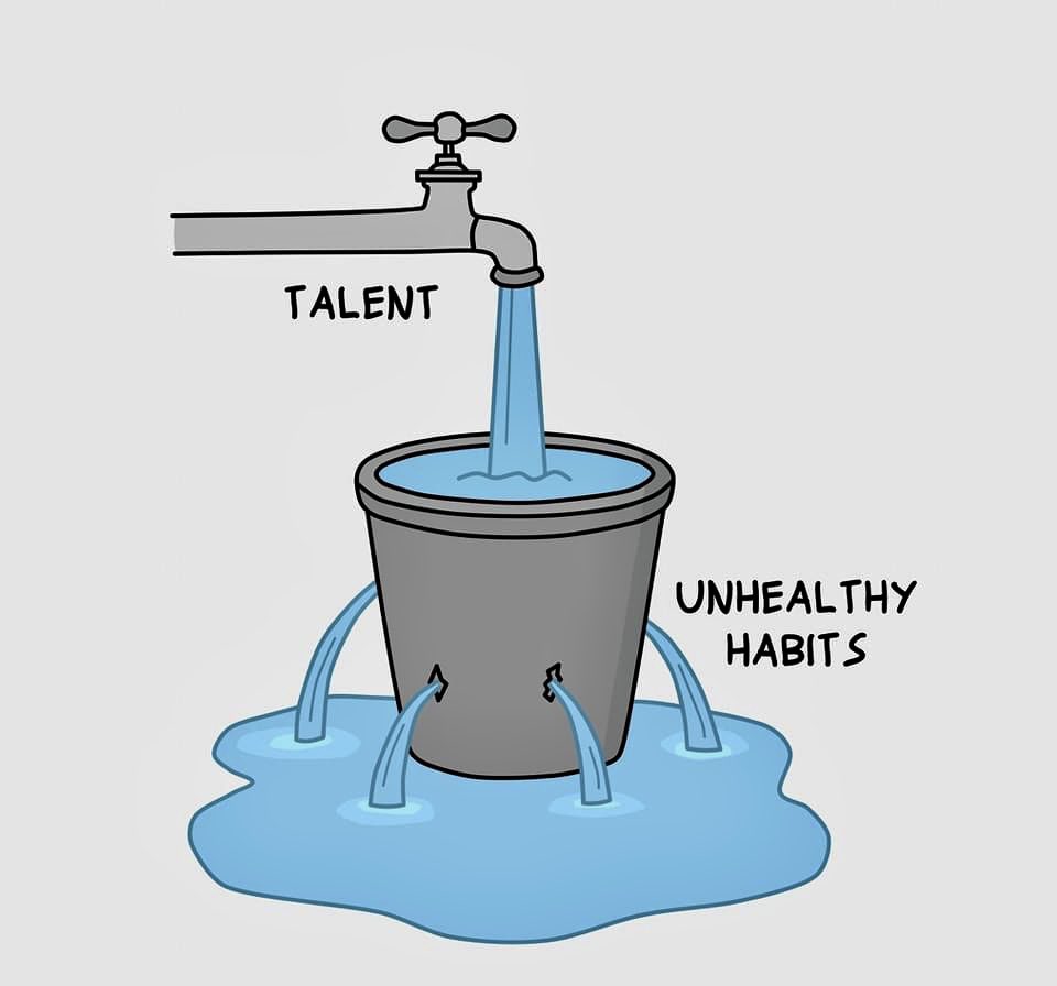 ClifMarshall's tweet photo. Talent sets the floor, habits set the ceiling.

20 Healthy Habits for Athletes:

1. Staying sober. 
2. Controlling what you can control. 
3. Having an attitude of gratitude.
4. Praying. 
5. Meditating. 
6. Hydrating. 1 Gallon of water per day. 
7. Study Filming. 
8. Strength Training. 
9. Stretching.  
10. Reading. 
11. Eating 3 square meals per day. 
12. Managing your body composition. 
13. Deciding to be in “healthy relationships” only. “Iron sharpens iron”. 
14. Sleeping 8 hours per night. 
15. Finding an outlet outside of your sport. 
16. Eating natural foods. Meats, fruits, veggies. 
17. Having a purpose. Knowing your “why”. 
18. Doing extra. 
19. Showing up early. 
20. Talking during workouts. Being an “energy giver”

Your habits reflect your mission. The cost of greatness is sacrifice.