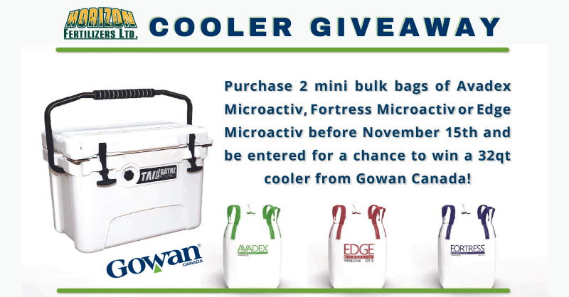 HorizonFert's tweet photo. Save and win this fall with @gowancanada. Until October 20th, receive 4-9% instant rebates on Edge, Avadex, and Fortress. With the purchase of 2 mini-bulks, you'll also be entered into a cooler draw at your local Horizon Fertilizers location! #ContestTime #DefyResistance https://t.co/uyJwXMVrb8