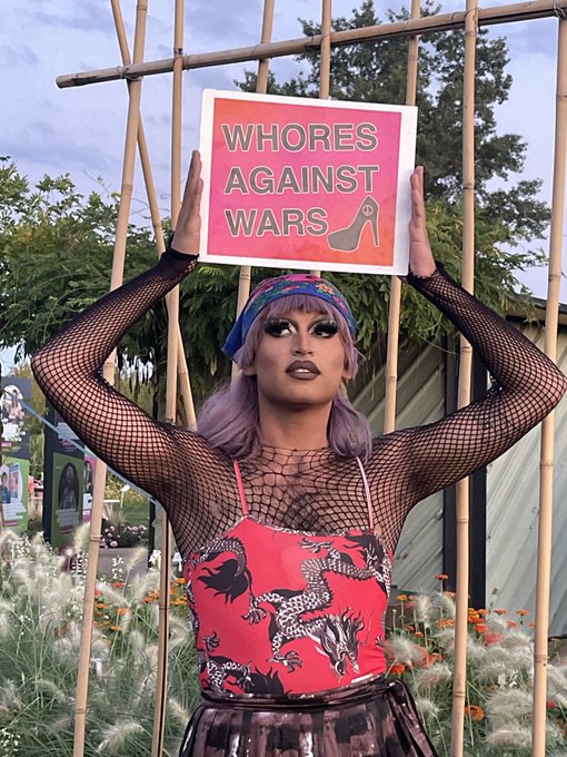 Our new protest chant:  1, 2, 3, 4!   I'm a whore against the war!  5, 6, 7, 8!   Stop the fighting.<a href="/tag/exhibita"class="tags"><span>#exhibita</span></a>