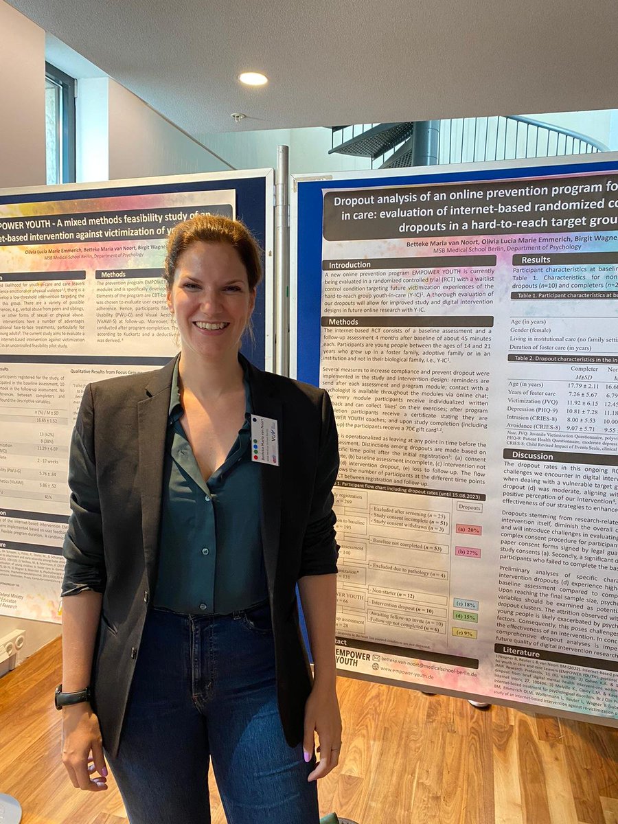 Lucia und Betteke berichten über die Pilotergebnisse und über die ersten Dropoutanalysen der #EMPOWERYOUTH Studie <a href="/ESRII2023/">ESRII 2023 Amsterdam</a> in Amsterdam. Wir freuen uns, unser Präventionsprogramm mit @drbirgitwagner erneut international präsentieren zu können #esrii2023 #careleaver #youthincare