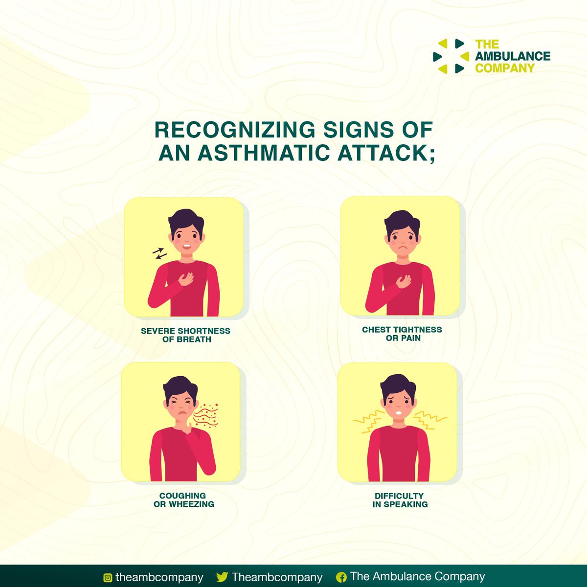 Theambcompany's tweet image. Here are quick tips📝 on how to spot and help out someone having an asthmatic attack.

Be the hero 🦸‍♀️ of your household by staying prepared for any situation. 

Stay Informed oooooo💯.

#knowwhattodo #firstaidtips #beemergencyready #ambco #emergency #lagos #asthmaticawareness