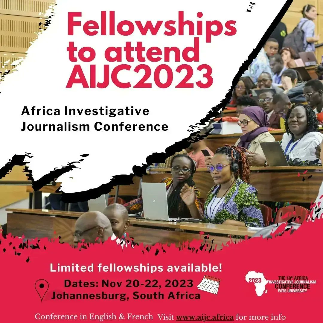 📣📣 DEADLINE DAY! 🔊🔊 Wish to attend #AIJC2023, taking place in Jo'burg, 🇿🇦 from November 20-22 this year? It's the last day to apply for @AIJC_Conference fellowships. Apply by close of today, August 31. buff.ly/44h9afv @gijn @gijnAfrica