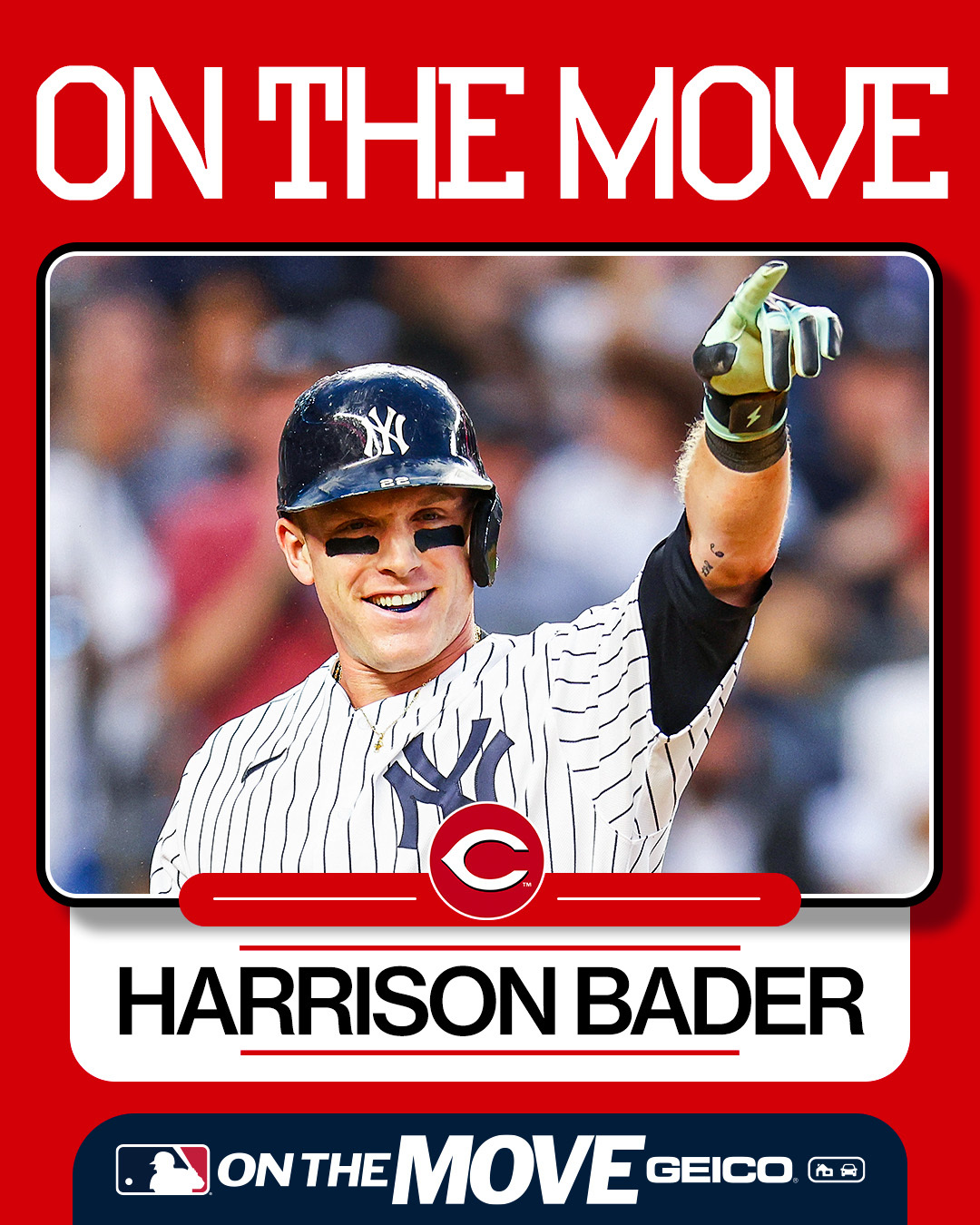 MLB on X: .@Reds claim OF Harrison Bader off waivers from the Yankees.   / X