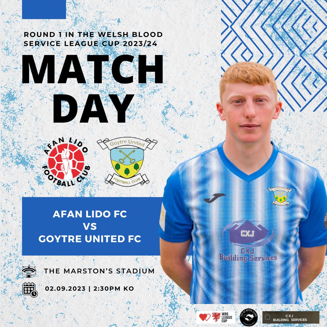 Goytre Utd Official® (@goytreutd) on Twitter photo This Saturday, we take a break in the League, as we travel away in the 1st round of the <a href="/WelshBlood/">Welsh Blood 🏴</a> Service League Cup 2023/24.
Afan Lido FC vs Goytre United FC
Saturday 2nd September 2023, 2:30 KO.
📍The Marston’s Stadium
📸 (credit) - <a href="/AndyLambPhotos/">Andy Lambert</a>
🔵⚪️🔴 | #UppaGoyt This Saturday, we take a break in the League, as we travel away in the 1st round of the <a href="/WelshBlood/">Welsh Blood 🏴</a> Service League Cup 2023/24.
Afan Lido FC vs Goytre United FC
Saturday 2nd September 2023, 2:30 KO.
📍The Marston’s Stadium
📸 (credit) - <a href="/AndyLambPhotos/">Andy Lambert</a>
🔵⚪️🔴 | #UppaGoyt