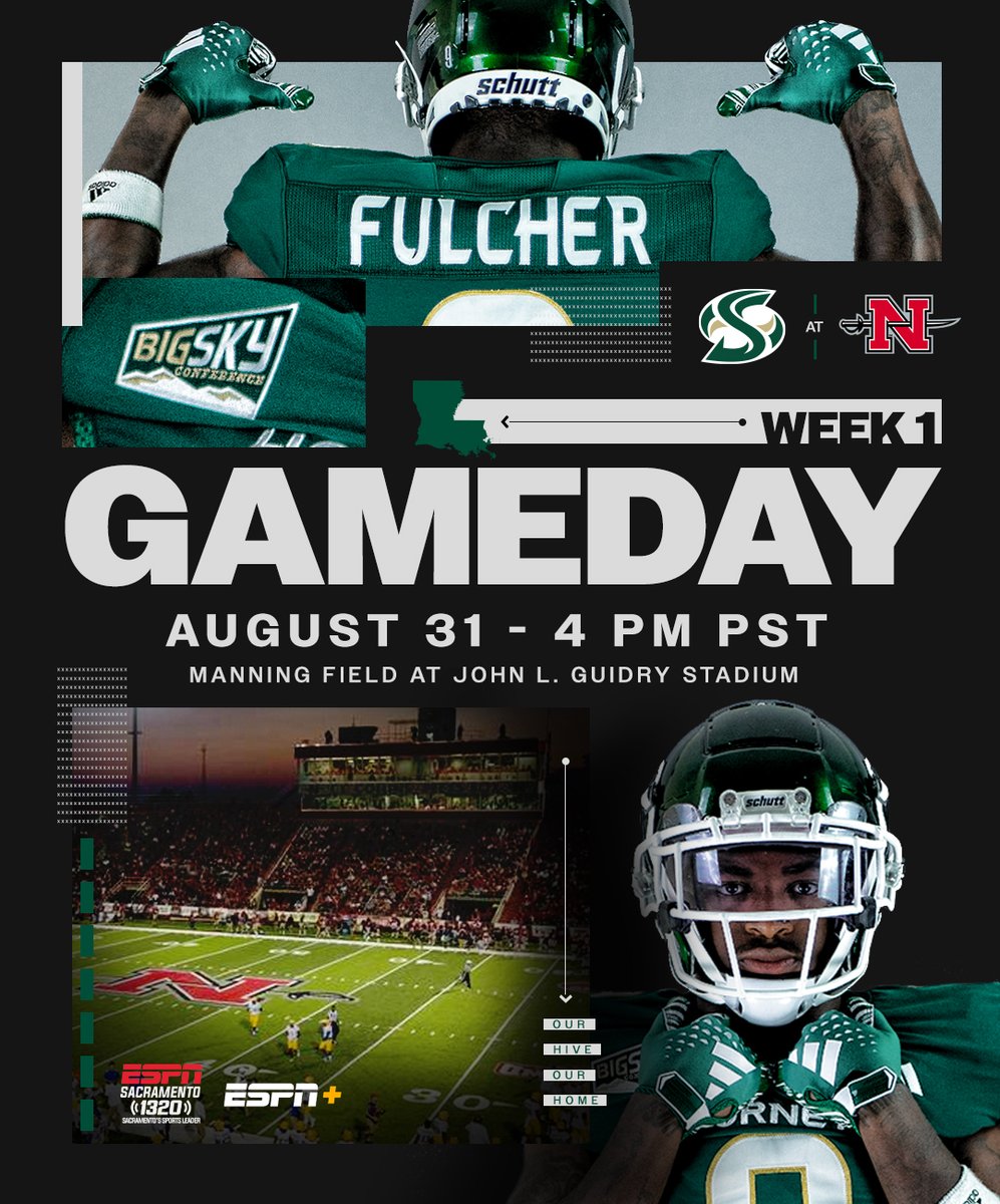 Game Day &gt;&gt;  

⏰ 4 PM PST
🏟️ Manning Field at John L. Guidry Stadium 
📺 ESPN+ &amp; ESPN 1320 
 
#StingersUp #GreenSwarm