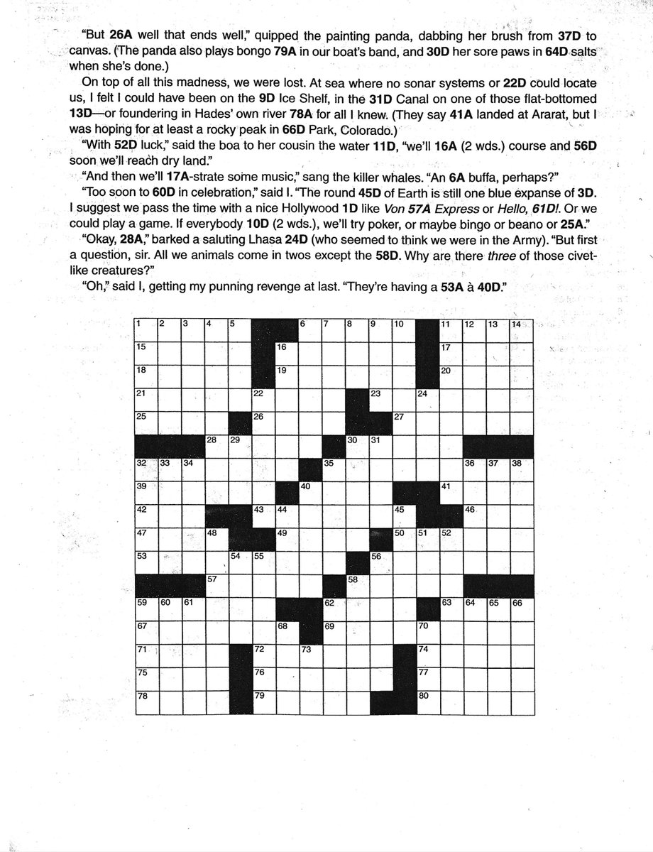 #NYTXW solvers who hated the Wednesday "story" crossword, just be glad you weren't at the 2002 American Crossword Puzzle Tournament and have this coming at you for Puzzle 5! That's well before I started attending, but I'm sure the speed-solvers were pretty flummoxed...