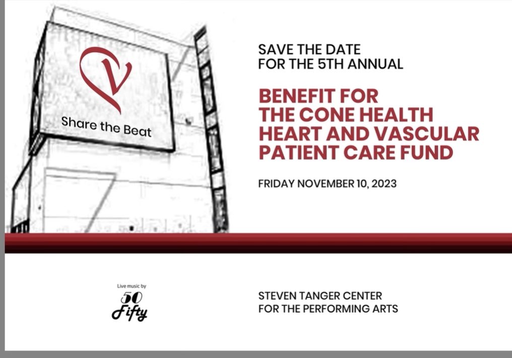 Cone Health Heart and Vascular (@coneheartvasc) on Twitter photo Join us November 10 <a href="/TangerCenter/">Tanger Center</a> for SHARE THE BEAT, the annual benefit in support of the Heart and Vascular Patient Care Fund. Fifty returns for a great evening of fun and entertainment. Join us November 10 <a href="/TangerCenter/">Tanger Center</a> for SHARE THE BEAT, the annual benefit in support of the Heart and Vascular Patient Care Fund. Fifty returns for a great evening of fun and entertainment.