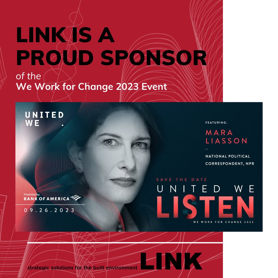 link2built's tweet photo. LINK is a proud sponsor of United We's upcoming event, We Work for Change.

Mara Liasson is sure to inspire us as she speaks about the importance of listening and understanding the important role media, politics, and civil discourse play in our lives.

https://t.co/zoCXnwqO24 https://t.co/3EiiVfWJjm