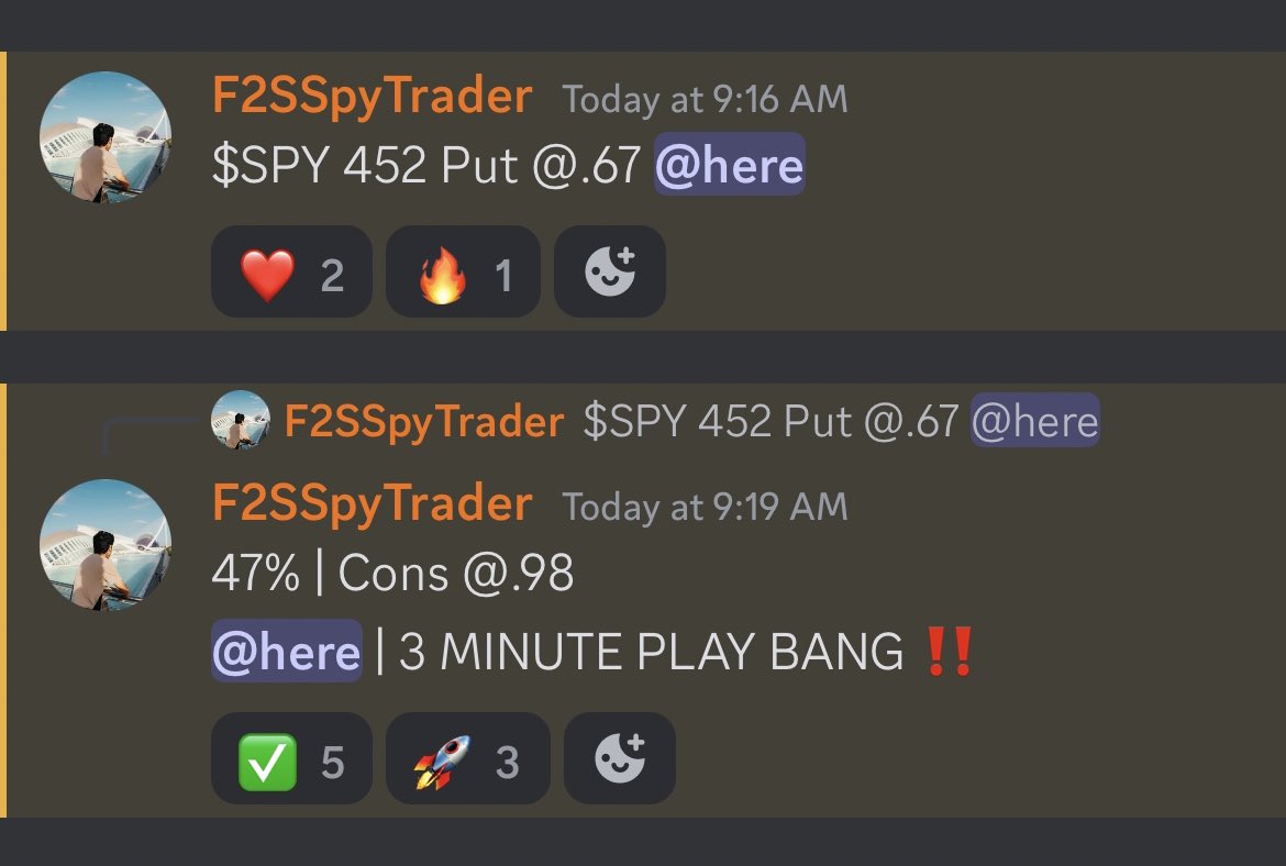 F2SSpyTrader's tweet photo. Solid Thursday 💸 6/6 Perfect Week 

Decided to Take Puts off a Previous Level and Short $SPY 📉

Gained an Instant 47% in 3 Minutes. Sold for 162% till we found a NEW Support and Bounced Back to Previous Demand ✅

$SPX // $QQQ // $BTC // $NVDA https://t.co/9OyjsRodI0