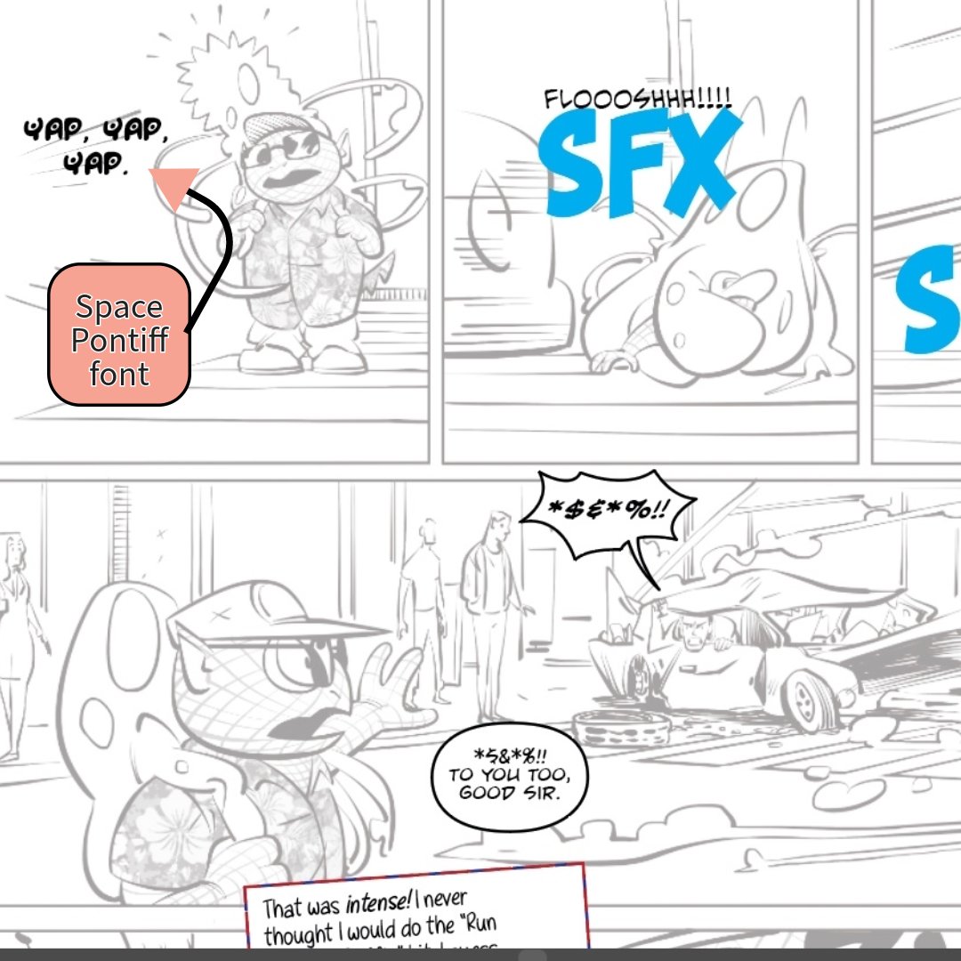 Working on the 12-page "Postcards from Terra" by David Ramirez Ramos and Daniel Caval. Might finally get to use that Space Pontiff font. 😉