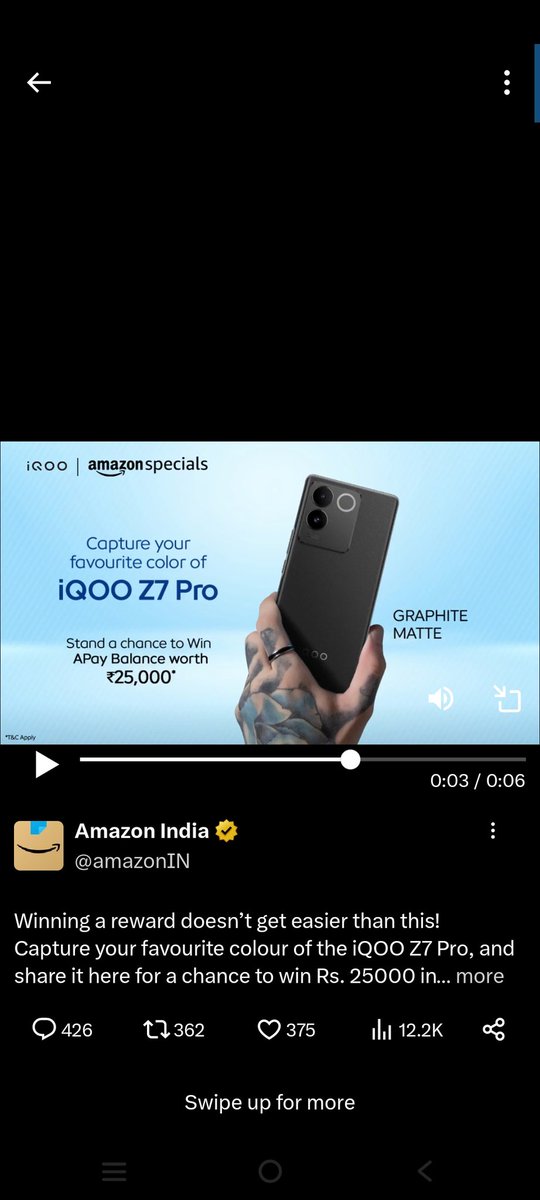 ImRishu_07's tweet photo. @amazonIN Captured my favourite colour of the iQOO Z7 Pro. It's GRAPHITE MATTE 🖤 

#iQOOZ7ProOnAmazonSpecials #AmazonIndia #ContestsOnTwitter #Contest #Contest @amazonIN https://t.co/XPVj7zK3wv