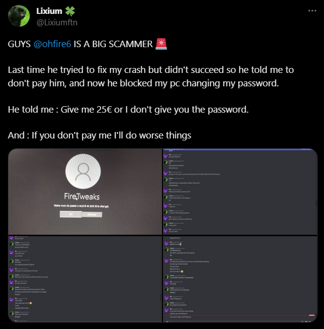 Addressing claims by Lixium about PC Tweaks I provided.

To clarify:

- Password prompt issue, while unintentional, can occur during certain instances and is easily resolved—same as done for other clients. Notably, Lixium never fulfilled initial purchases

(1/4)