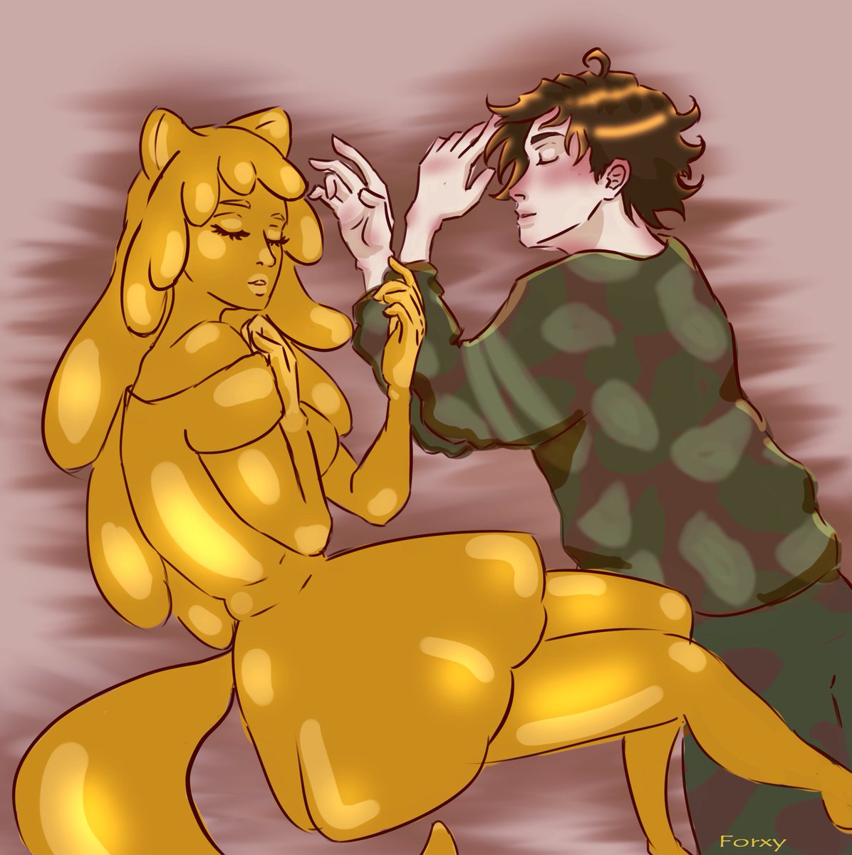 ForksE7's tweet photo. Laru and Dr. Koval survived the evil stairs at the tavern after they got fall down drunk and made it to the bunks under the tavern in the inn. This is how they ended up at the end of the night. WARP RP art. Koval is played by FreeCoyote :) https://t.co/1mx7XEDr13
