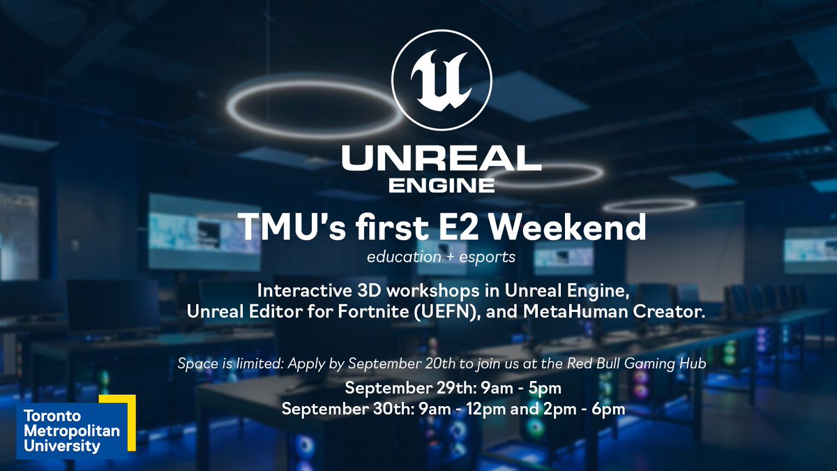 mr_isaacs's tweet photo. Toronto area educators: The @unrealengine Education Team &amp; @TMUEsports is excited to offer a weekend of learning! Educators will learn to bring Interactive3D tools like #metahuman creator, #unrealengine and #UEFN into their classroom! 

Sept 29-30 

Apply: https://t.co/gCR7vl4jiu https://t.co/J6pjzCPyJb