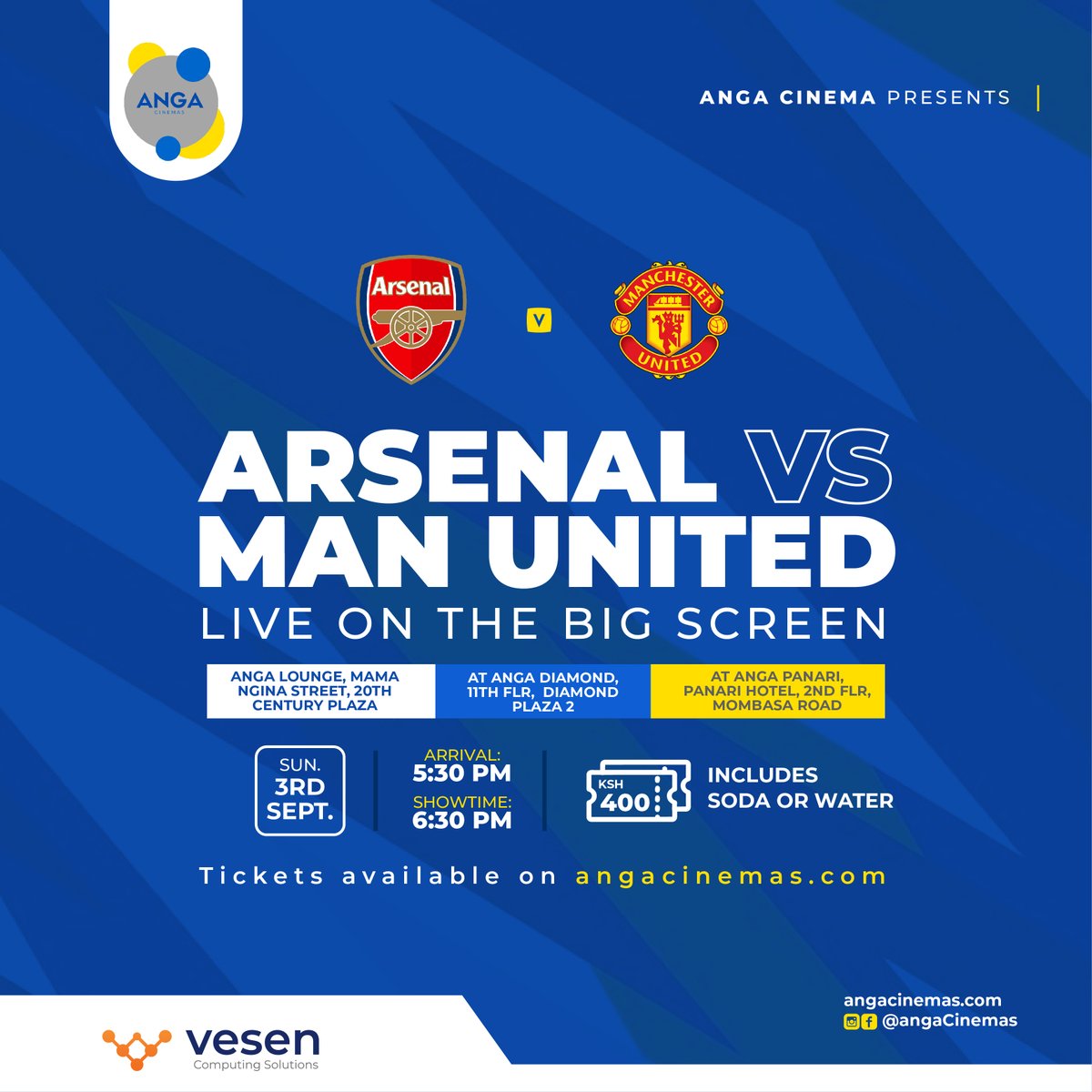 Angacinemas's tweet photo. Kati ya Man U na Arsenali ni gani Kali?
Mnasema Mambo ni mangapi ?

ARSENAL VS MAN U LIVE  at Anga Cinemas,

LOCATION: ANGA CBD, DIAMOND &amp; PANARI

ARSENAL VS MAN U
DATE: SUN
TIME: 6:30PM

ENTRY: Ksh 400 comes with either soda or water.

#ArsvsManU
#AngaSports
#Angacinemas https://t.co/wjjmaRw71u