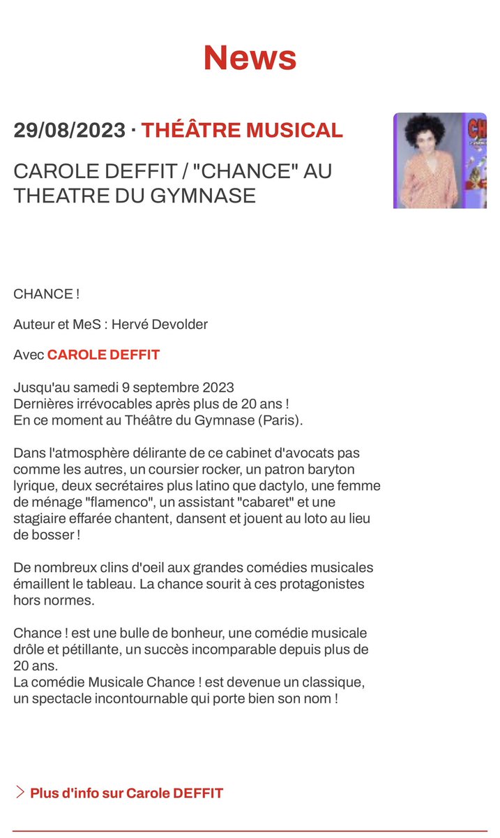 Alias_Talents's tweet photo. #theatre #chance @deffitcarole #hervedevolder @theatre_gymnase #theatremusical #dernieresrepresentations https://t.co/ZsV2fwje00
