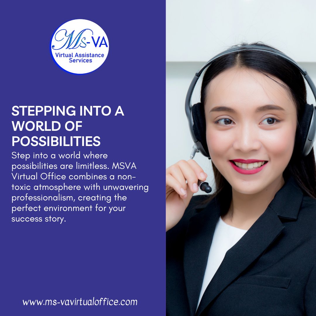 va_socialmedia's tweet image. 🌆 Step into a world of possibilities with MSVA's Virtual Office - a haven of non-toxic vibes and unwavering professionalism. Your success story begins here! 🌠🏢

#StepIntoSuccess #MSVAVirtualPioneers #msva #hiringnow #virtualassistant