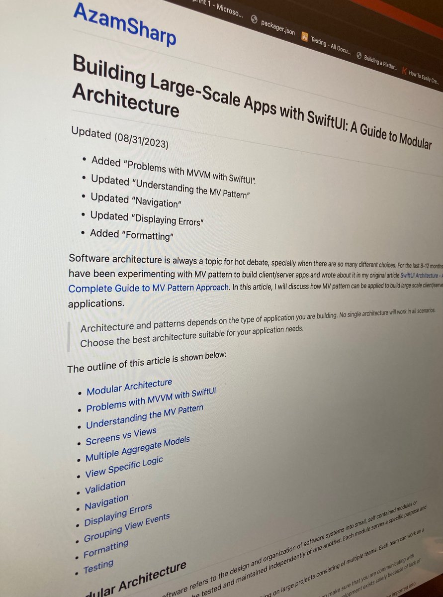 Just published a big update to my article "Building Large-Scale Apps with SwiftUI: A Guide to Modular Architecture". 

azamsharp.com/2023/02/28/bui…

#iosdev #SwiftUI