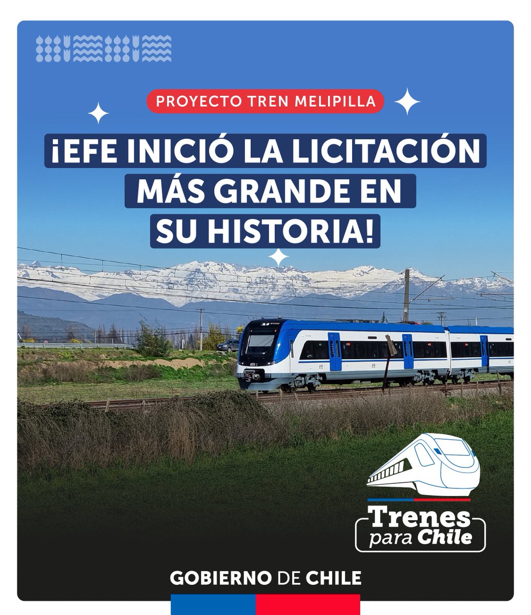 ¡Avanzamos en #TrenesParaChile! 🚄 Con una inversión total de 785 millones de dólares, <a href="/EFETrenesChile/">EFE Trenes de Chile</a> dio inicio a la licitación más grande de su historia con el proyecto del Tren a Melipilla 👇🏽
