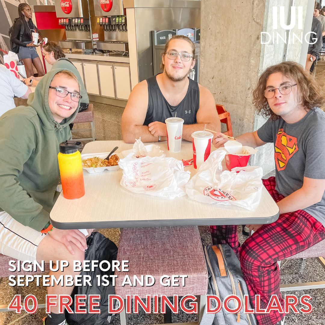 iuidining's tweet photo. Don't miss out of free Chick-fil-A!! Today, August 31st, is the last day to sign up for your fall 2023 meal plan and receive $40 bonus dining dollars! Already have your plan? Refer a friend to sign up and get an additional $50 dollars 😲 that's a lot of chicken sandwiches!! https://t.co/qMLYaYo3NV