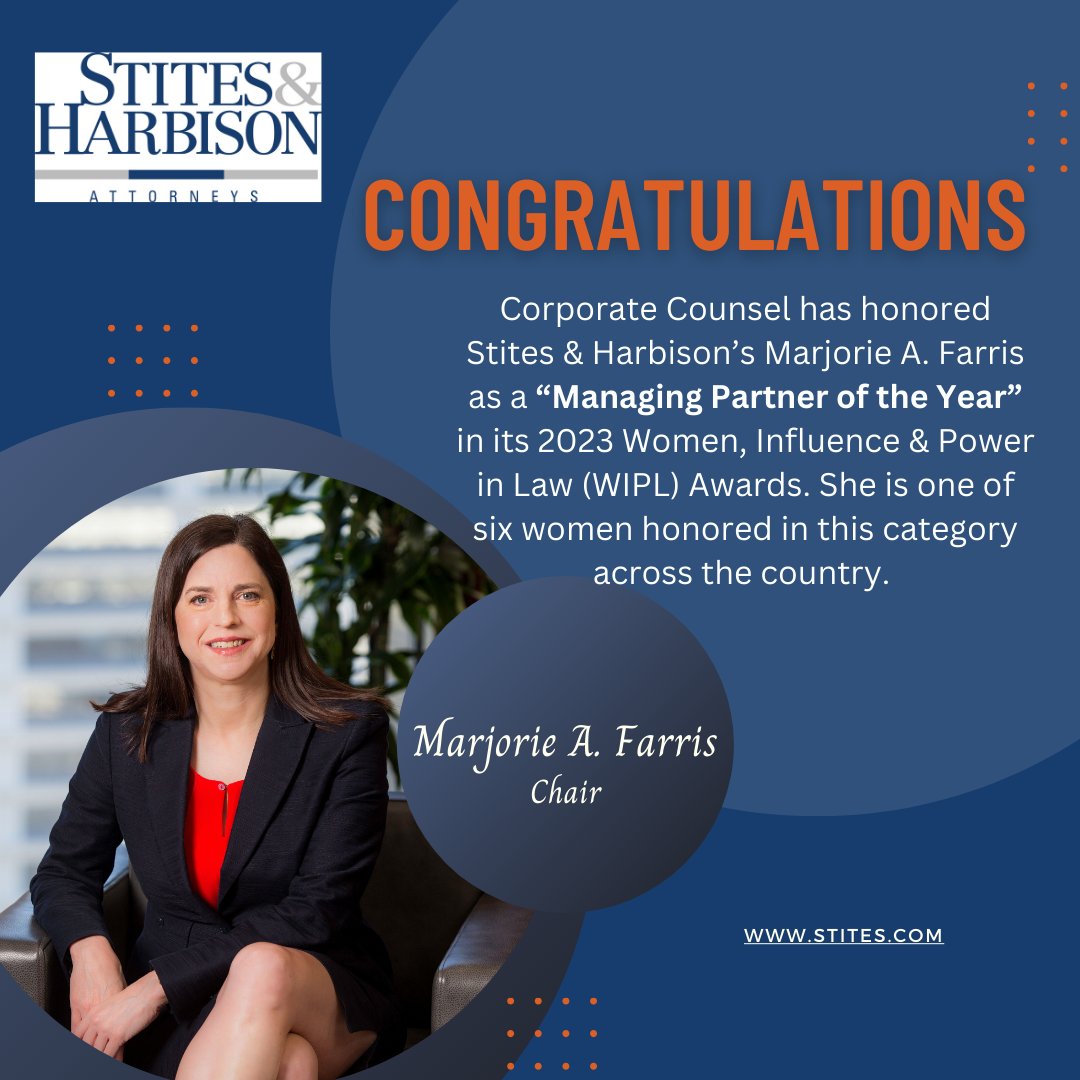 StitesLaw's tweet photo. Congratulations to Chair, Marjorie A. Farris, for this great honor.  https://t.co/vAaVMaAhg2 https://t.co/KUZ20kHkgs