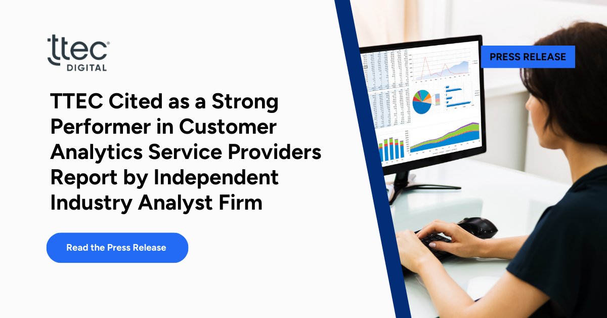 TTECDigital's tweet photo. We are thrilled to be named a Strong Performer in The Forrester Wave™: Customer Analytics Service Providers, Q2 2023!

Check out the press release: https://t.co/ur3zONpq9Q

@forrester #CXoptimized #Analytics #TTECDigital https://t.co/E7PL15yYlb