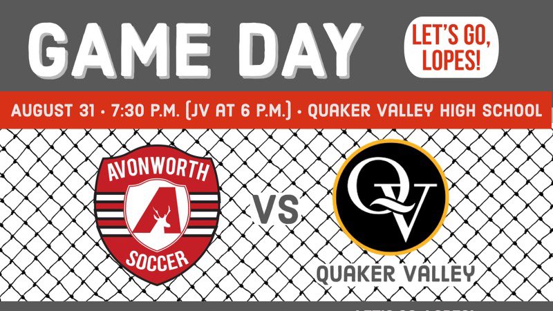 Section Matchup
🆚 Quaker Valley 
📍Chuck Knox Stadium
⏰ 7:30pm (JV @ 6)